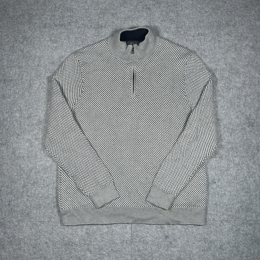 Brooks Brothers 1/4 Zip Sweater‎ Men Size XL White Checker Pattern Supima Cotton